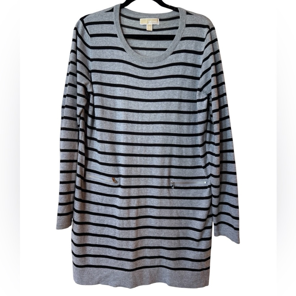 Michael Kors Gray and Black Striped Sweater Dress XL